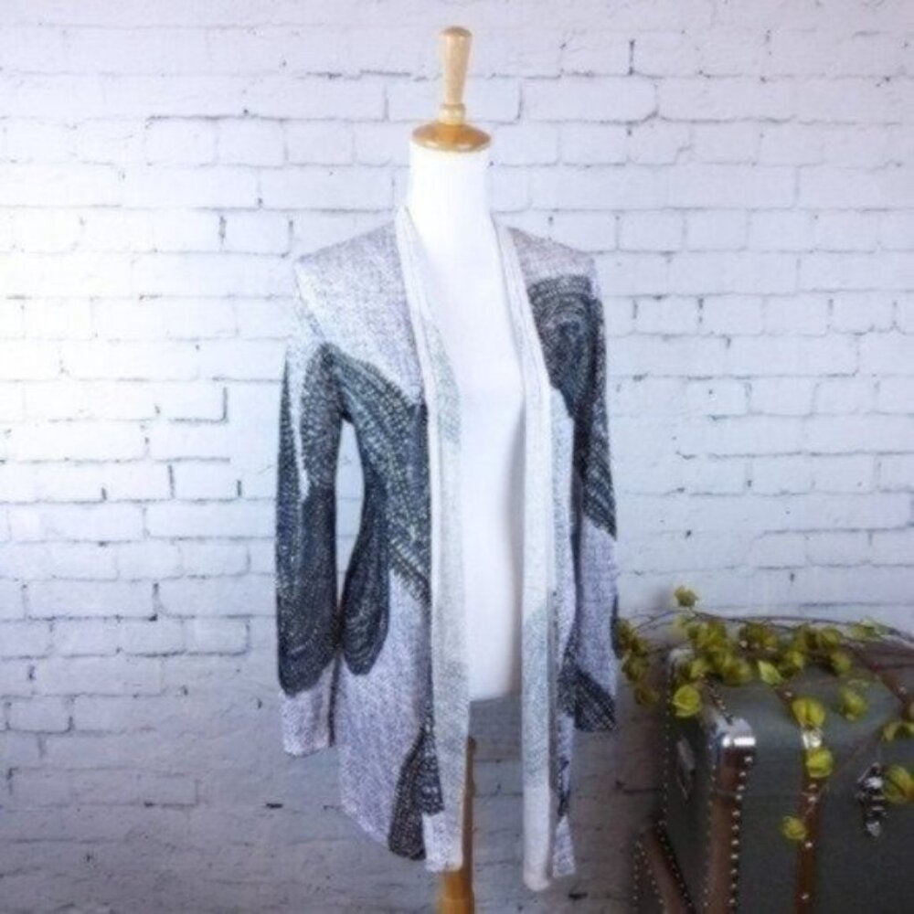 Zozo Hand Printed Linen Paisley Cardigan Gray Size Medium